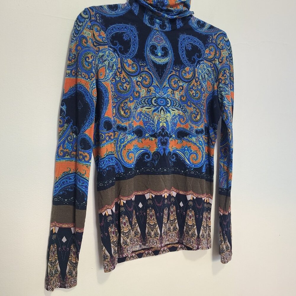 Etro Women's Turtleneck Top Paisley Blue Wool size 38 - Picture 2 of 7